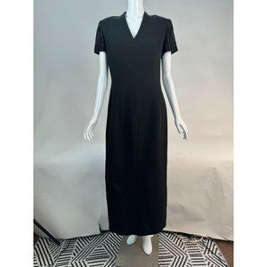Richard Warren Petites Beaded Sleeve Long Black Dress 10P Black Acetate Blend